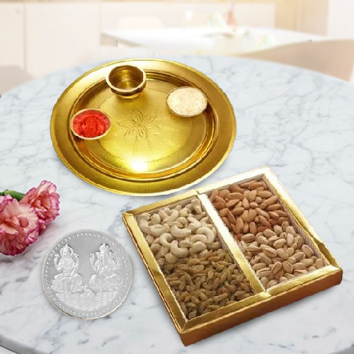 Dri Fruits N Gold Plated Thali  Free Coin