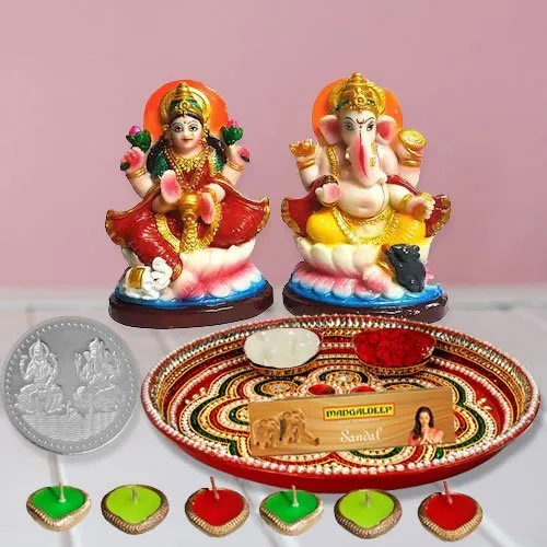 Laxmi Pooja Complete Hamper with free silver plated coin for Diwali 