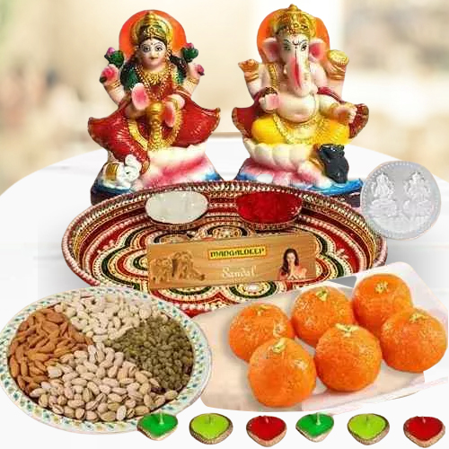 Laxmi Pooja Complete Hamper with Dry Fruits and Ladoo for Diwali 