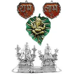 Extravagant Silver Laxmi Ganesh Idol with Shubh Labh Gift Set