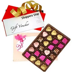 Mind Blowing Gift of Shoppers Stop Gift Coupon worth Rs.1000 and 24 Pcs. Home made Assorted Chocolate Gift Set