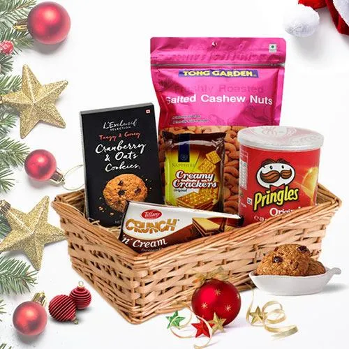 Christmas Basket with Sweet and Salty Treats
