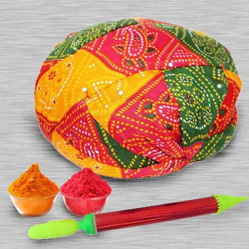 Colourful Rajasthani Cap with Pichkari N Free Gulal