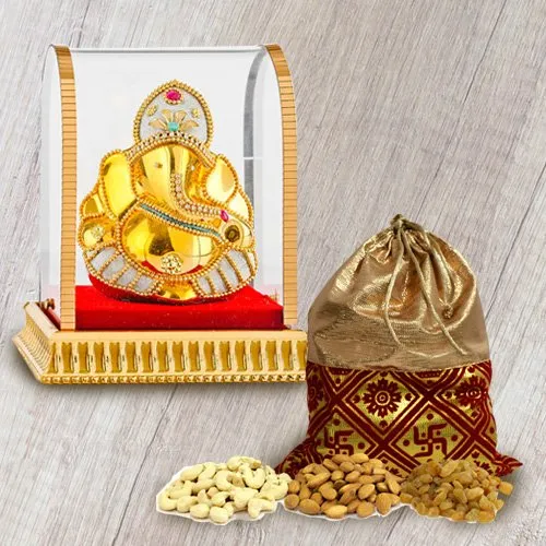 Mixed Dry Fruits Potli with Lord Vinayak Idol