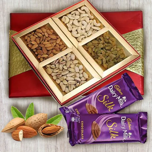 Online Dry Fruits Box with Twin Cadbury Dairy Milk Silk 