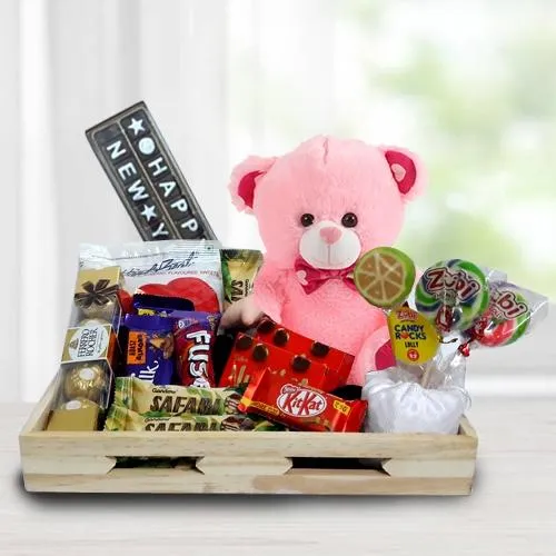 Delicious Happy New Year 2 line SMS Chocolate n 6 inch Teddy