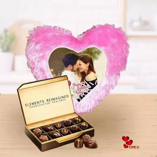 Standard Personalized Heart Shape Cushion with ITC Premium Chocolates