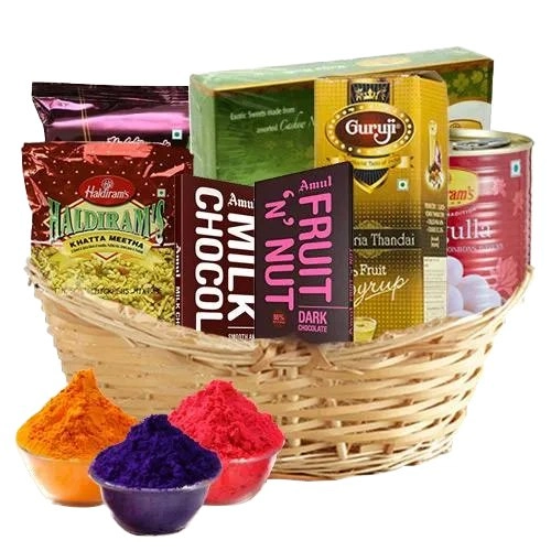 Exciting Sweet n Sour Holi Gifts Basket.