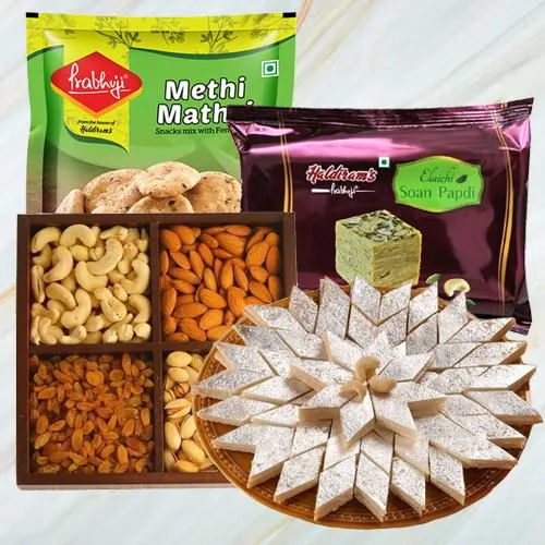 Premium Appetizers Haldirams Gift Hamper with Dry Fruits