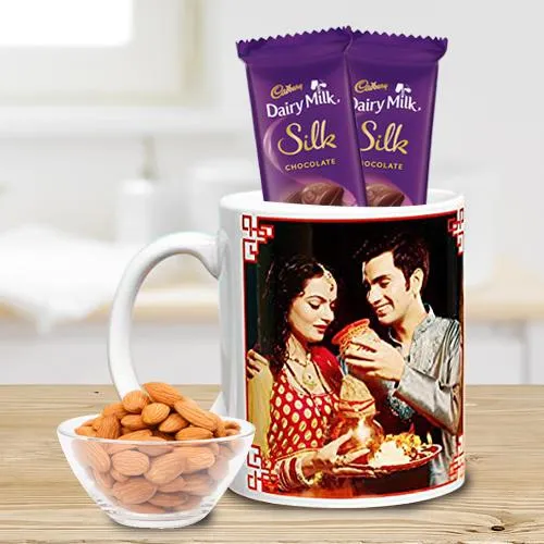 Marvelous Photo Coffee Mug with Almonds n Cadbury Silk Bar