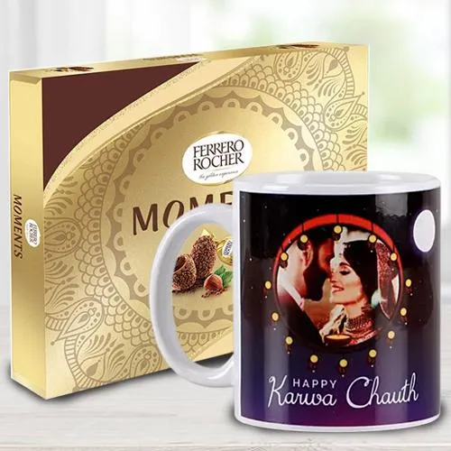 Personalized Photo Coffee Mug N 12 pcs Ferrero Rocher Moments Karwa Chauth Combo