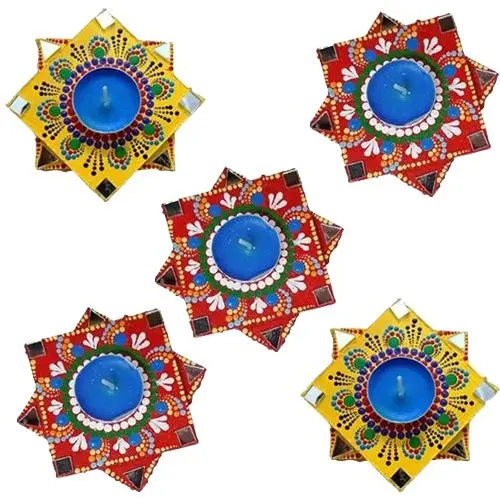 Exclusive Dot Mandala Art Handmade Wax Candle n Diya Set of 5 (reusable diya for docoration)