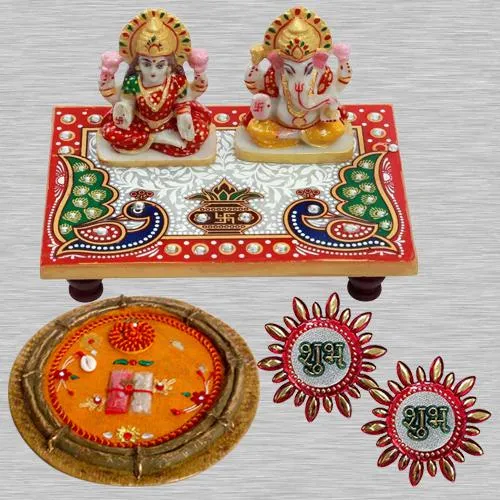 Spiritual Diwali Poojan Special Laxmi Ganesh Ji Marble Choki Pooja Thali n Subh Labh Sticker