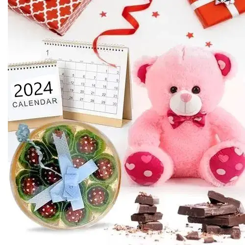 Happy New Year 2 line SMS Chocolate with Desk Calender