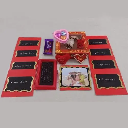 Attractive Valentine Week Gift Box of Personalized Photo Message n Goodies