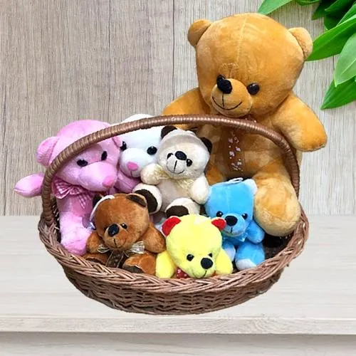 Exquisite Valentine Gift of Basket Full of Teddies