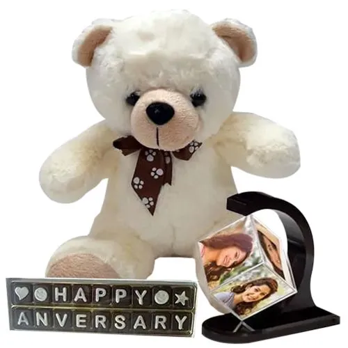 Marvelous Personalized Photo Revolving Stand with Love Teddy N Handmade Chocolate