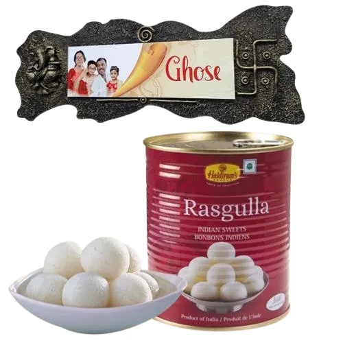 Exclusive Personalized Handmade Name Plate n Haldiram Rasgulla