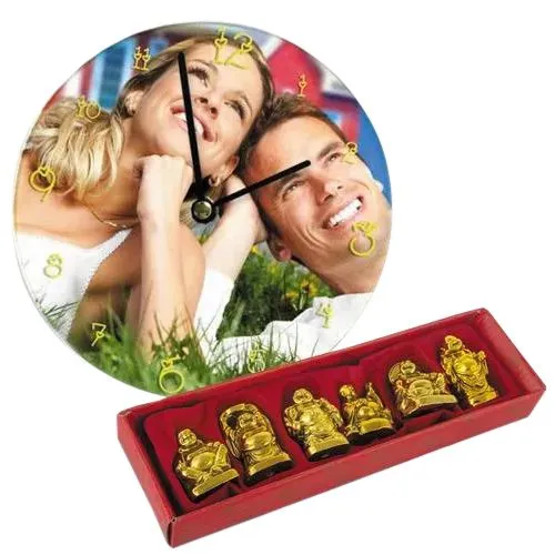 Outstanding Personalized Photo Wall Clock with Laughing Buddha