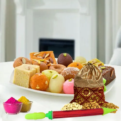 Yummy Assorted Sweets with Dry Fruits Gift Combo for Holi