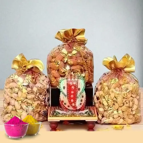 Remarkable Marble Ganesha with Dry Fruits for Holi