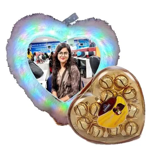 Brilliant Personalized LED Heart Fur Cushion with Sapphire Chocolates