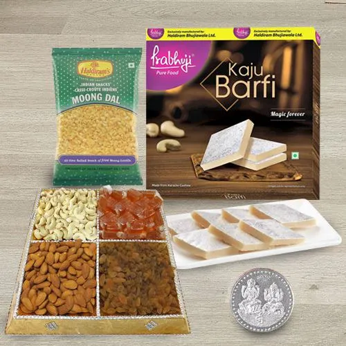 Nutty Dry Fruits Haldiram Sweets n Snacks with Silver Plated Coin