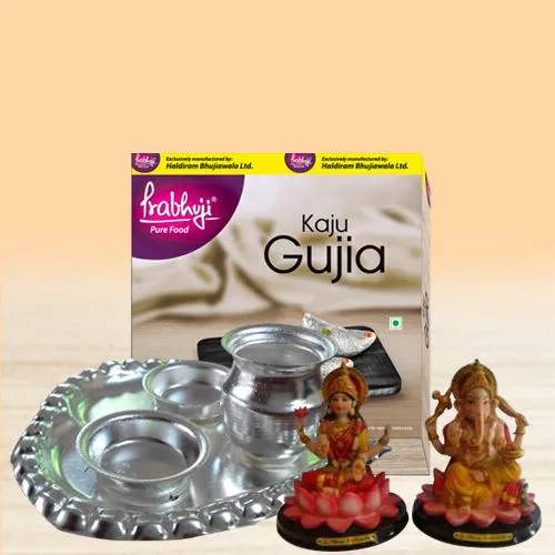 Finest Paan Shape Thali with Haldiram Sweets n Laxmi Ganesh Idol