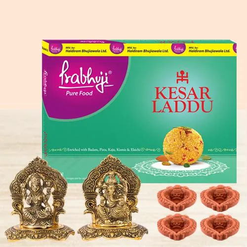 Ideal Home Decor Set of Laxmi Ganesh Idol, Sweets n Free Diya