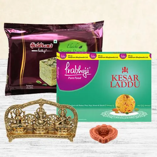 Beautiful Brass Metallic Lord Murti with Haldiram Sweets n Free Diya