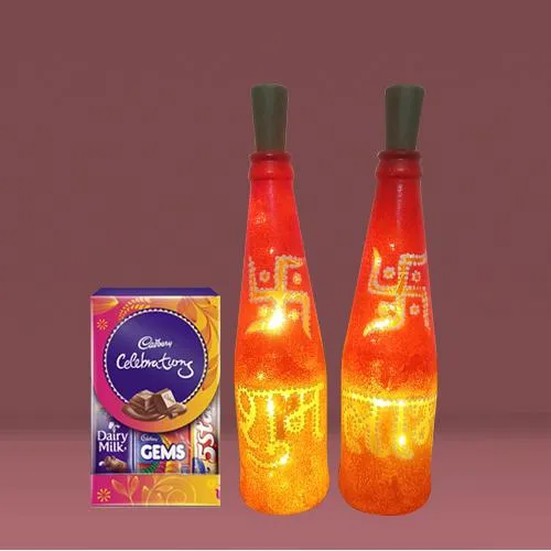 Beautiful Pair of Subh Labh LED Bottle Lamp with Cadbury Celebration Pack