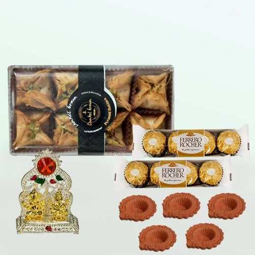 Lovely Pyramid Baklawa with Rocher n Religious Mandap Diya