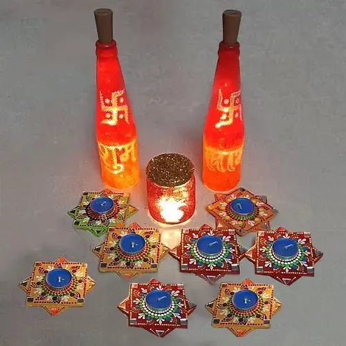 Exclusive Dot Mandala Art Bottle Lamp  N  n Rangoli Set for Diwali Decoration