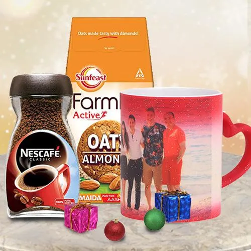 Classy Magic Mug Personalized Gift with Nescafe Coffee N Sunfeast Biscuit