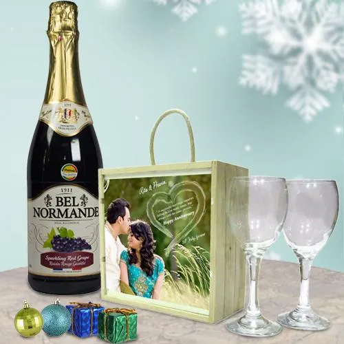 Amazing Personalized Wine Glass Set with Bel Normande Sparkling Juice