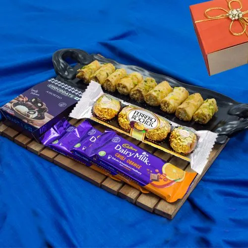 Ambrosial Gift of Roll Baklava with Chocolate Assortments