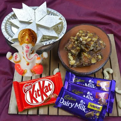 Amazing Combo of Marble Ganesha with Cadbury Chocolates n Haldiram Sweets