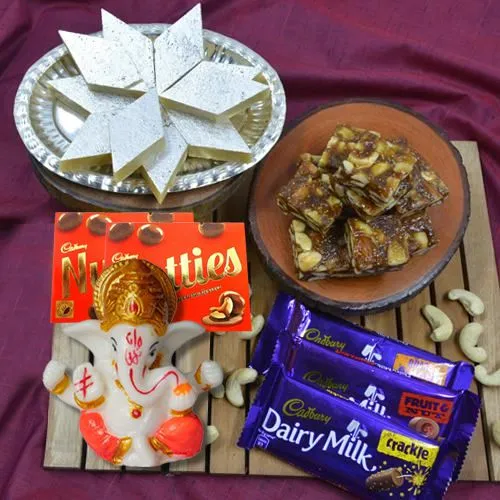 Exclusive Marble Ganesha, Cadbury Chocolates n Haldiram Sweets Gift Combo