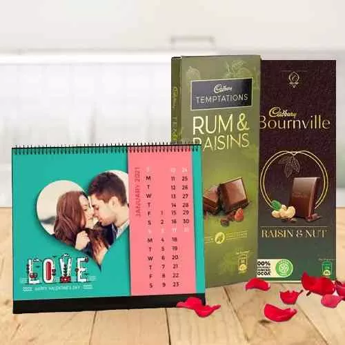 Romantic Gift of Personalized Desk Calendar with Exotic Cadbury Duo