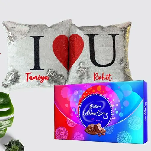 Lovely Personalized Cushion with Pack of Cadbury Celebrations