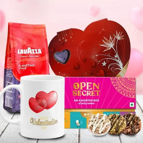 Lovely Gift of Heart Shape Homemade Chocolates, Cookies, Coffee n Mug