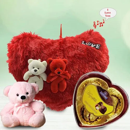Fantastic Heart Cushion with Music, Teddy n Sapphire Hazelfills Heart-Shape Chocolate Box