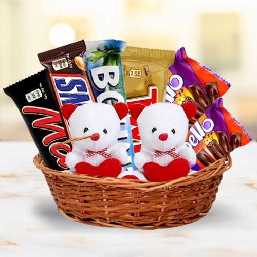 Valentine Basket Full of Teddy n Chocolate for Valentine