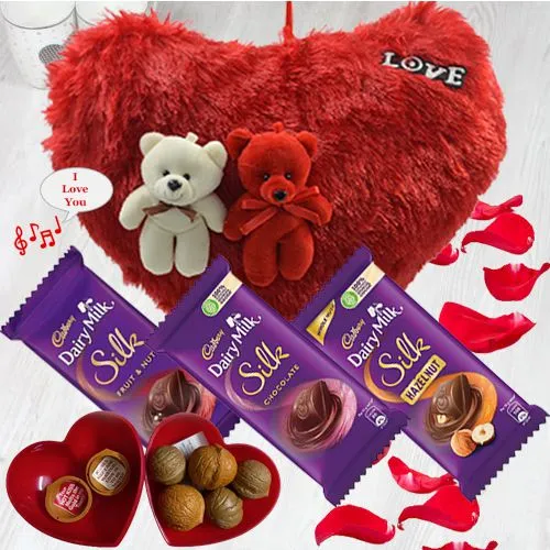 Lovely Gift of Musical Cushion with Cadbury Silk n Love Message Box