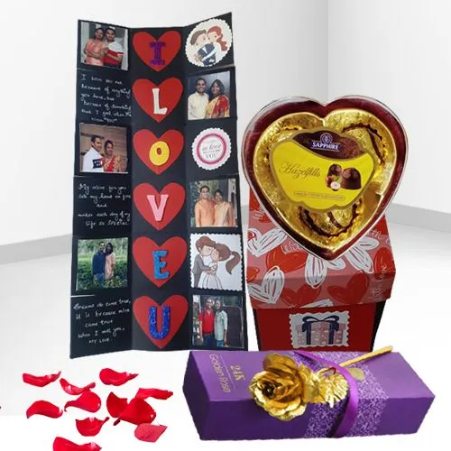 Stylish Love Infinity Personalized Card with Heart Shape Sapphire Chocolate Box  N  a Golden Rose