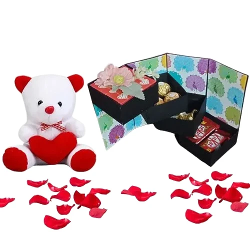 Lovely Combo of 4 Layer Handmade Stepper Box of Assorted Chocolates  N  Heart Teddy	
