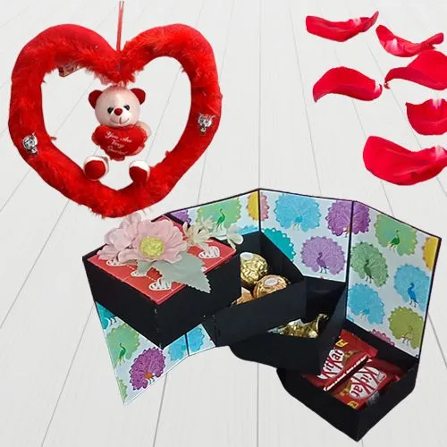 Marvelous Four Layer Stepper Box of Chocolates with a Teddy in a Heart
