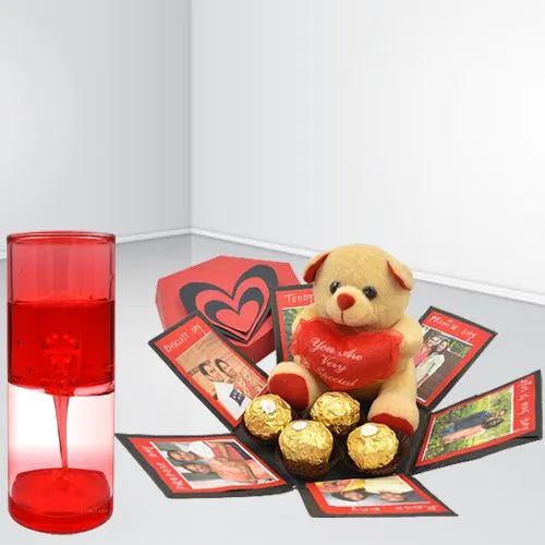 Elegant Hexagonal Explosion Box of Personalized Photos  N  Chocolates with a Kiss Timer