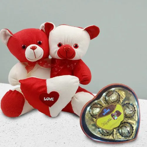 Enticing Twin Combo Teddy n Sapphire Chocolates in Love Box