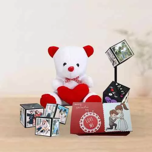 Remarkable Magic Pop Up Box of Personalized Photos and a Teddy with Heart